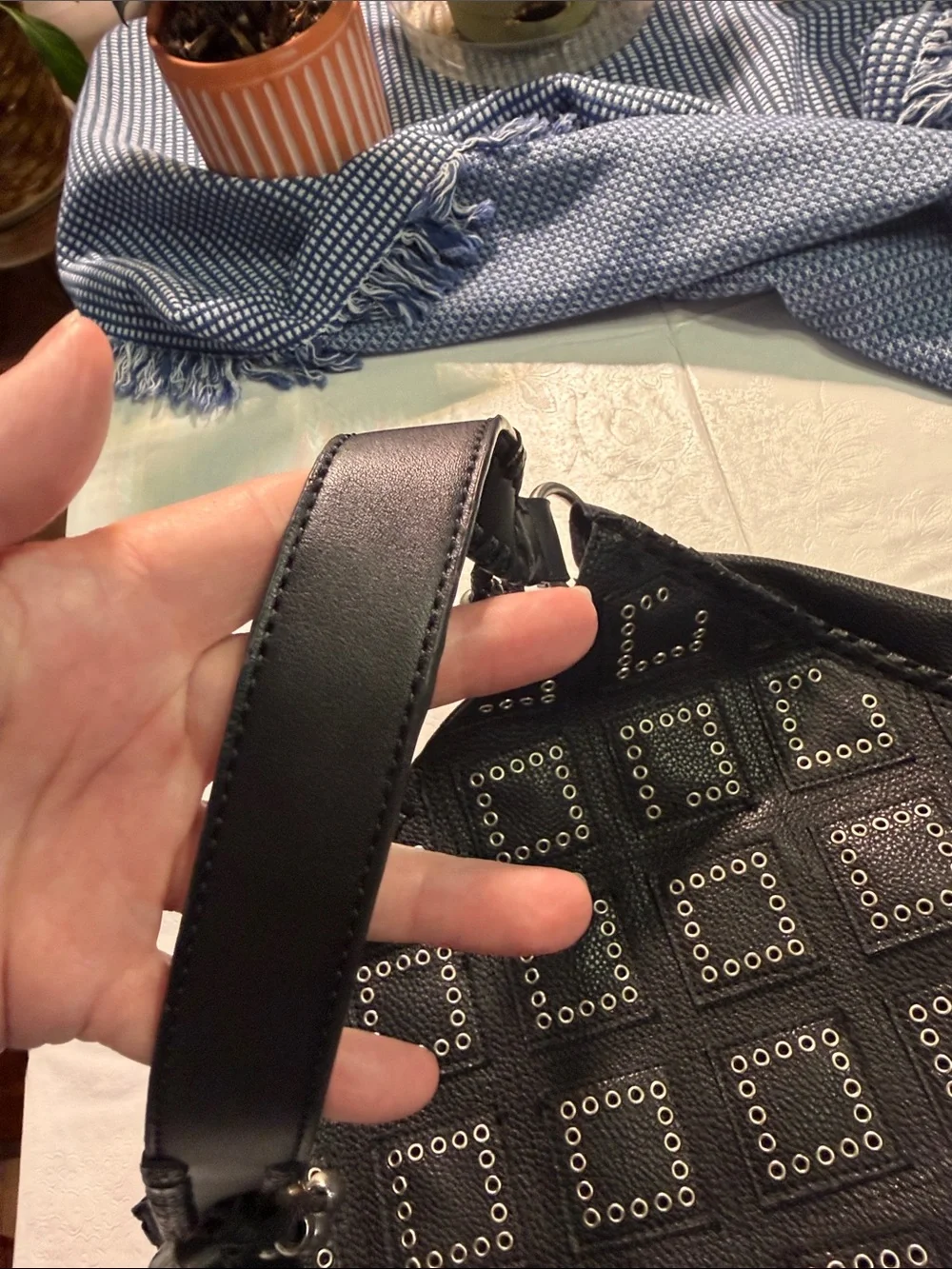 Black Studded Leather Shoulder Bag